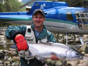 The photo of the week shows a very happy guest of Nimmo Bay Resort and a very bright Coho Salmon.  On this particular day there were over 60 Coho caught amongst the group of five.  After a day like this it was time for a massage, scotch and some stories b